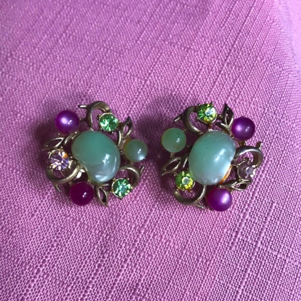 Vintage Jellybean Rhinestone Earrings Coro Costume - Picture 2 of 7